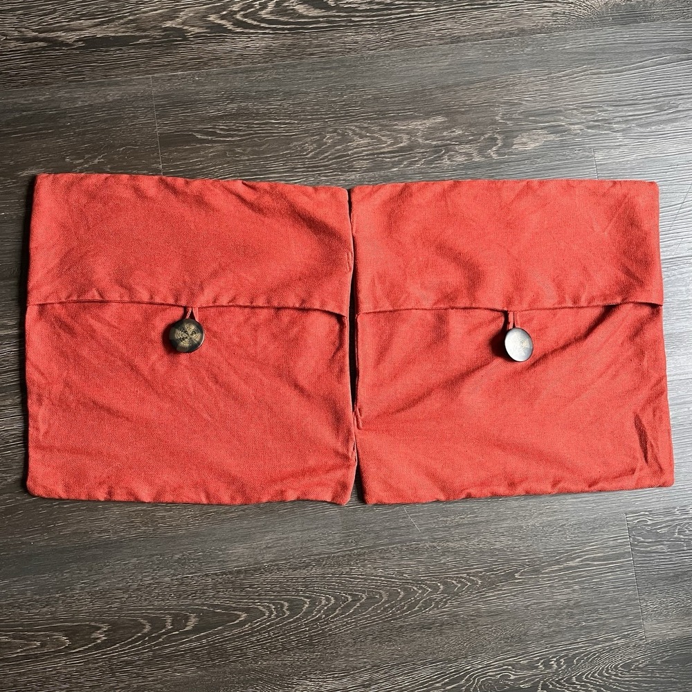 Set Of‎ 2 Pottery Barn Red Rust Linen Cushion Covers 18" Button Boho Farmhouse